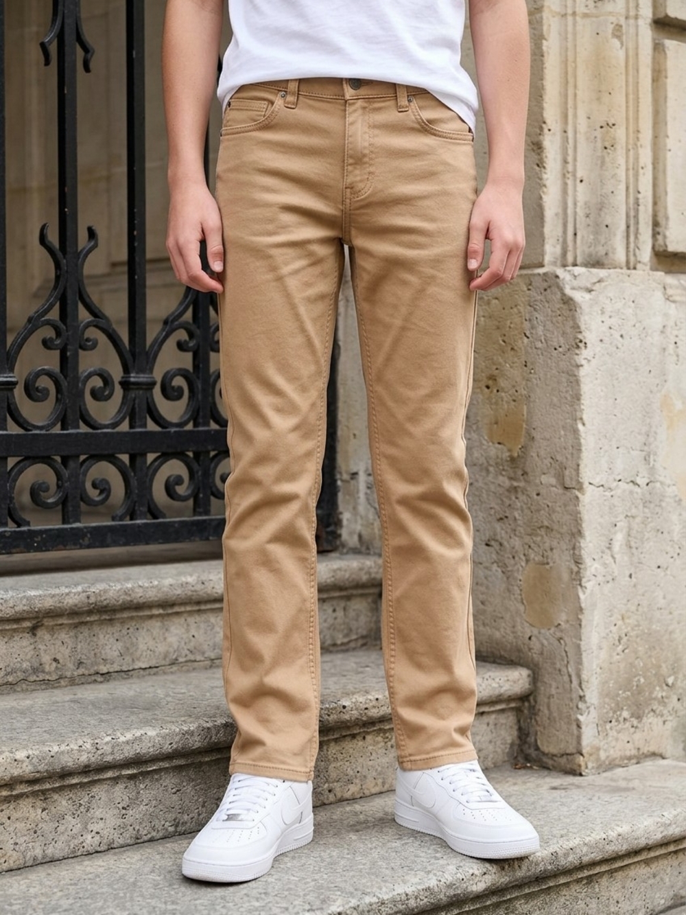 Cat & Jack Straight Fit Jeans Boys 16 Khaki Stretch Denim Adjustable Waist NWT